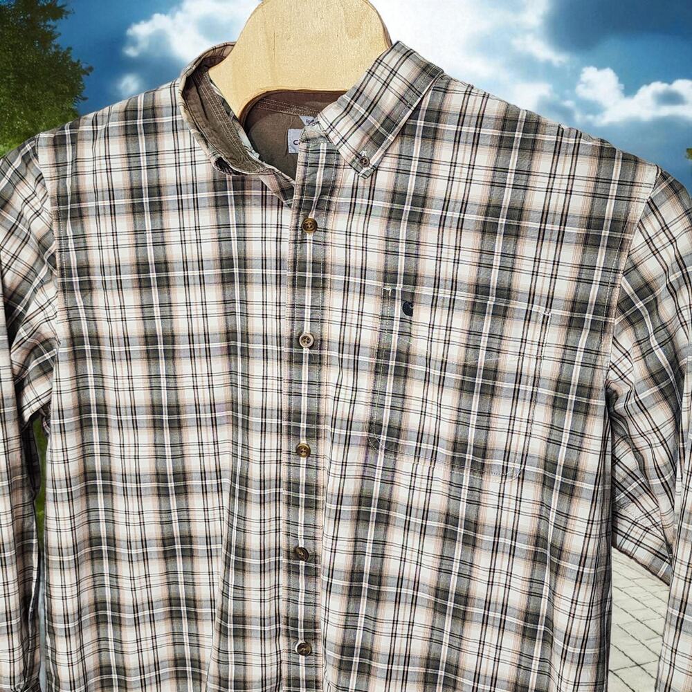Men's Carhartt Button Down Striped Long Sleeve Workwear Casual XL 100% Cotton